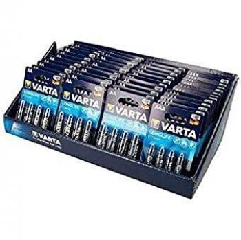 Expositor carton sobremesa Varta HE 30 blister LR06 AA 4 unid + 13 blisters LR03 AAA 4 unid tamaño 36x28x17cm