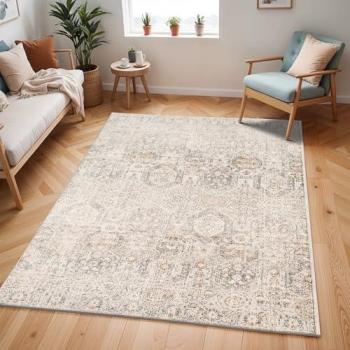 Traditional Vintage Oriental Area Rug 200x275 cm in Grey/Beige, Scandi Neutral Boho Style