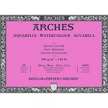 ARCHES Aquarelle 100% Satin 300g Bloc Encolado 4L 26x36 20 Hojas Blanco Natural