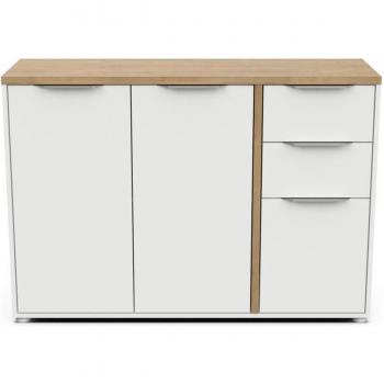 Aparador Acces 3 Puertas 2 Cajones Decoración Roble Hamilton y Blanco L121,5 x P39,6 x H85,6 cm