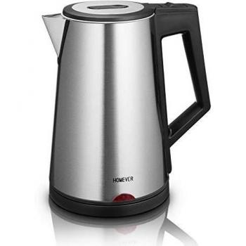 HOMEVER Hervidores de Agua Electrico, Hervidor Eléctrico Acero Inoxidable de Ebullición Rápida de 1.7L, Hervidor sin BPA con Mango Cool Touch, Anti-ebullición en Seco, 1800W Auto Stop, Plateado