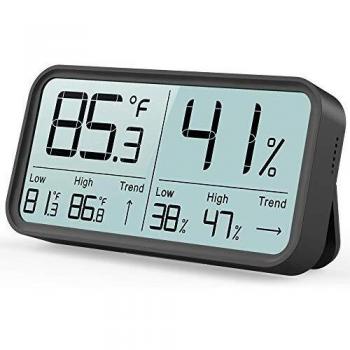 BFOUR Termómetro higrómetro digital para interior, termómetro e higrómetro para control de la temperatura de la habitación, monitorización del aire ambiente, color negro 1 unidad de color negro.