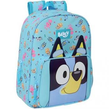 Mochila Escolar Infantil Animada Bluey Safta Celeste, Adaptable a Carro, 26x34x11 cm, Cómoda y Versátil, Calidad y Resistencia