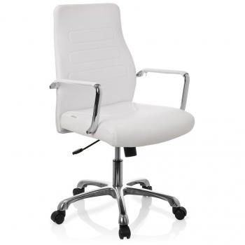 hjh OFFICE 720007 Sillón de Oficina TEWA Piel sintética Blanco Crema, Silla Escritorio Brazos, Respaldo ergonómica, Ajuste Altura