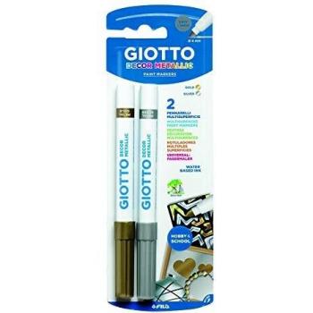 Giotto 014500 - Set de Dos Rotuladores Decorativos Metálicos, Dorado y Plateado