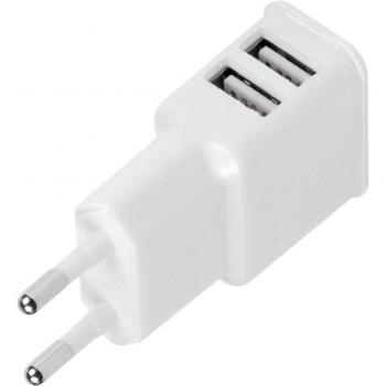 Cargador Doble 2 USB de Red 2 Amperios Carga Rápida Adaptador Universal para Smartphones y Tablets Blanco