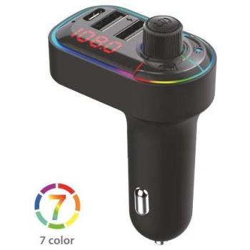 Transmisor FM Bluetooth 5.0 para Coche con 2 Puertos USB, 1 Puerto Type-C y Luz LED IDUSD