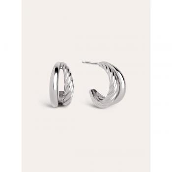 Pendientes Margot de acero Singularu - Elegantes pendientes aro en acero con acabado plateado y cierre de silicona
