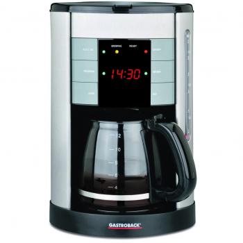 Gastroback Design Coffee Aroma Plus Cafetera de Goteo programable, Capacidad de 12 Tazas, 1.7 l, 950 W, 14 Cups, 0 Decibeles, Negro, Plata