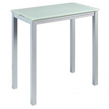 Mesa de Cocina Extensible Alta Blanca/Plata - Modelo Londres - Cristal Templado/Metal - Medidas 95 x 55/95 x 95 cm