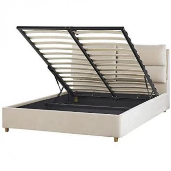 Cama Doble Batilly de Terciopelo Beige Claro 140 x 200 cm con Almacenaje