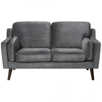 Sofá 2 Plazas en Terciopelo Gris Oscuro con Patas de Madera Clásico Lokka