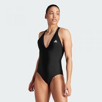 Bañador de natación Adidas 3S SPW Suit mujer, modelo IB7705, color negro mate con detalles en blanco, talla 36/42