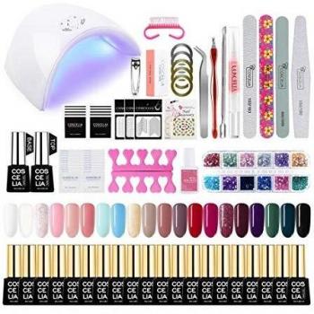 Saint-Acior kit uñas semipermanentes Esmaltes en Gel 20pcs Soak off 8ml Secador de Uñas 36W UV/LED Lámpara Uñas Esmaltes Semipermanentes Nail Art Base Coat Top Coat Manicura Pedicura Kit