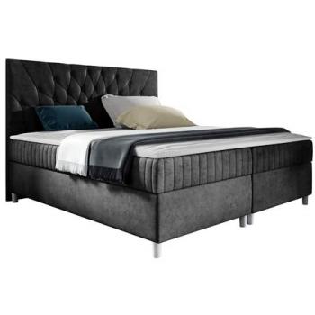 Cama Continental Baltimore 175, Doble, Tapizada en Gris, con Somier y Dos Cajones de Almacenamiento, 140x200 cm