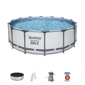 Piscina Tubular Redonda Bestway Steel Pro Max 427x122 cm con Depuradora de Cartucho de 3.028 l/h, Cobertor y Escalera