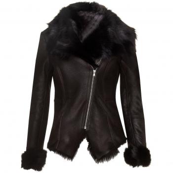 Infinity Leather Women's Black Toscana Sheepskin Biker Jacket Size 14 UK