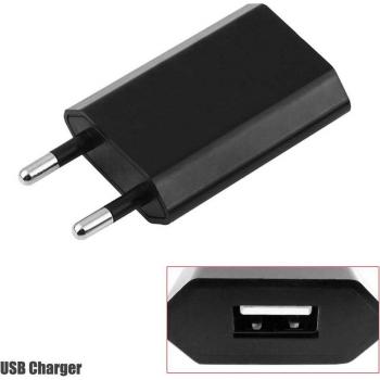Cargador de Pared USB 1A 2 Pines Negro Compatible con Samsung S21/S20/S10/S9, Huawei P40/P30/P20/P10 y Xiaomi Mi 11/10/9/8/6