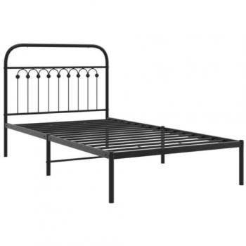 vidaXL Metal Bed Frame without Mattress with Headboard Black 100x200cm