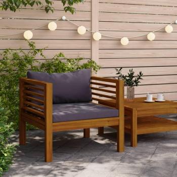 Silla de jardín vidaXL con cojines gris oscuro de madera maciza de acacia