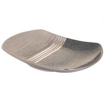 Centro de Mesa de Cerámica Gris con Detalles en Plata - 38x26.5x5.5 cm
