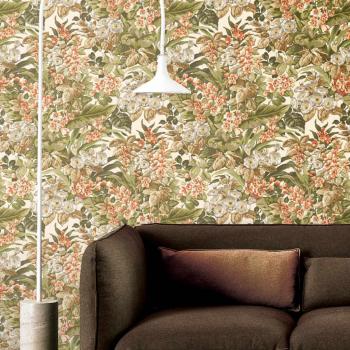 Papel Pintado Floral Verde DUTCH WALLCOVERINGS con diseño de flores, color verde, material resistente y fácil de aplicar