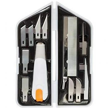 Fiskars Kit Universal para Esculpir, Cincelar y Serrar, Cúter de Precisión y Set de Cuchillas, Longitud total: 21 cm, Acero de calidad/Plástico, Blanco/Naranja, Premium, 1024385