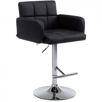 Taburete de Bar Los Angeles Negro Cromado, Altura Ajustable y Asiento Giratorio en Similpiel