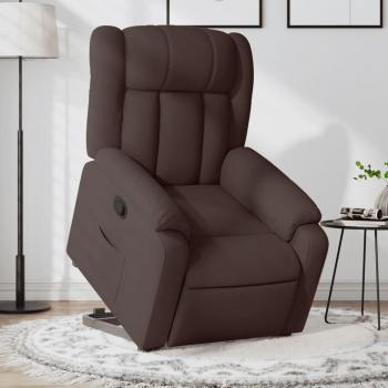 Sillón Reclinable Elevable de Tela Marrón Oscuro con Respaldo y Reposabrazos para Ancianos
