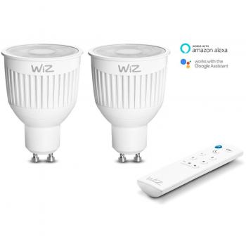 2-Pack Bombillas LED WiZ Inteligente con Conexión WiFi, Casquillo GU10, luz Blanca y de Colores con WiZmote Mando a Distancia. Regulable, 64.000 Tonos de Blanco, 16 Millones de Colores.