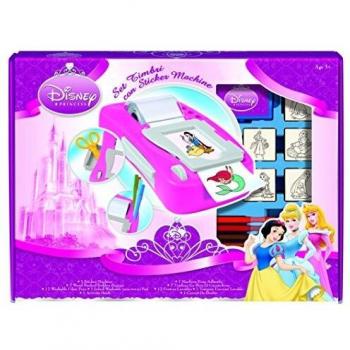 Sello Multiprint Princesas Disney - Máquina de Adhesivos, Hecho en Italia, 7 Sellos, Álbum con Marcadores, Set de Sellitos para Niños, Madera y Goma Natural