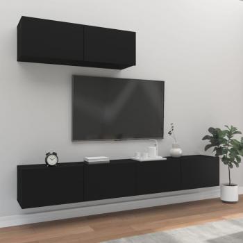 Set de muebles para TV 3 piezas madera contrachapada negro vidaXL 100x30x30 cm, Mueble de Salón, Mesa de TV