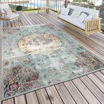 Alfombra Interior/Exterior Rombos Turquesa Rosa Amarillo 60x100 cm - Paco Home