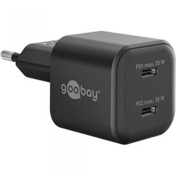 Cargador Rápido USB-C PD GaN Nano 35 W con Doble Puerto, Carga Simultánea, Diseño Compacto - Negro