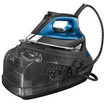 Rowenta Silence Steam Pro DG9160 Centro de planchado vertical, 7.5 bares, golpe de vapor de 480g/min, tecnología silenciosa, desinfecta, vapor con caldera, Color Gris y Azul