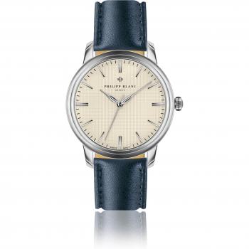Philipp Blanc Zurich White/Blue Leather Watch 40mm
