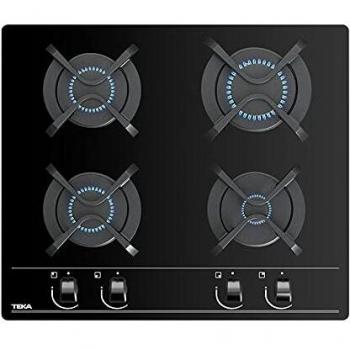 Teka | Placa Cristal Gas de 60 cm con mandos frontales ergonómicos de gas natural | GBC 64000 KBN | Cristal negro | 11 x 60 x 51 cm