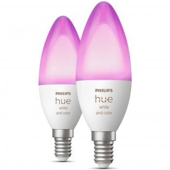 Philips Hue White and Color Ambiance E14 4W LED Smart Bulb Candle Pack of 2 RGB with Wi-Fi & Bluetooth