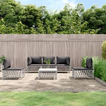vidaXL 6-Piece White Steel Garden Lounge Set with Cushions