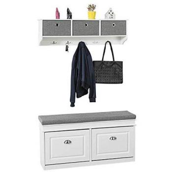 Mueble Recibidor Zapatero con Perchero Gris y Blanco FSR64-W + FRG282-W