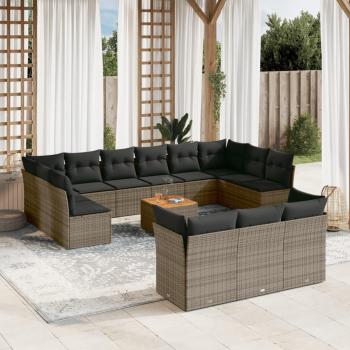 14-Piece Grey Poly Rattan Garden Sofa Set with Cushions