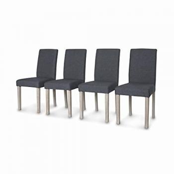 Conjunto de 4 Sillas Rita - Tela Gris Oscuro con Patas de Madera Lacada