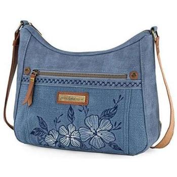 Lois - Bolso Bandolera Tipo Góndola Pequeño para Mujer Bordado y Acabado en Lona Denim Uso Diario Ligero Cómodo Versátil y Práctico 306156, Color Azul