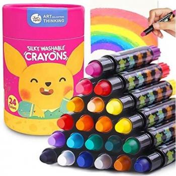 Jar Melo Crayones sedosos lavables, no tóxicos con efectos 3 en 1, 24 colores