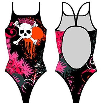 Turbo Traje De Baño Flores y Calaveras Negro/Rojo XL Mujer