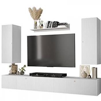Conjunto de salón Hartford H104, Blanco, Aglomerado laminado, MDF, 250x40cm, Mesa de TV y Accesorios Adicionales