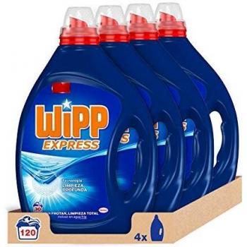 Wipp Express Limpieza Profunda Plus Frescor Activo, Detergente Líquido para Lavadora, 30 Lavados - Pack de 4, Total: 120 Lavados