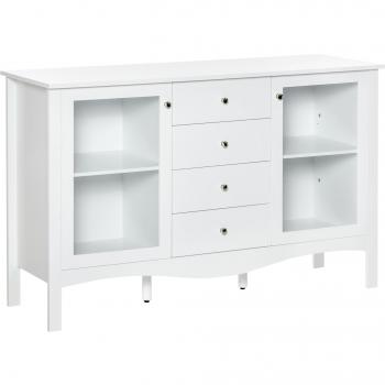 Aparador de cocina Lilia Homcom 2 puertas + 4 cajones blanco 85x136x45 cm