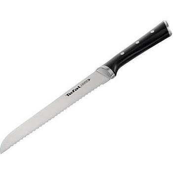 Tefal Ingenio Ice Cuchillo para pan, acero cepillado, cuchillo de una sola pieza, mango remachado, negro, 20 cm