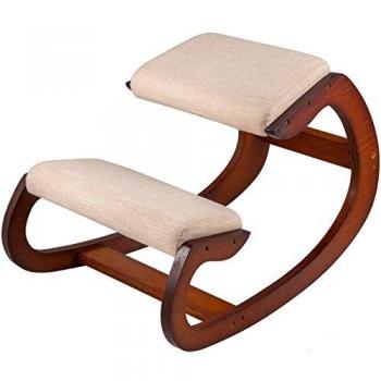 Silla Arrodillada Ergonómica de Madera Color Nuez con Cojines y Corrección de Postura para Oficina en Casa - Capacidad 220LB